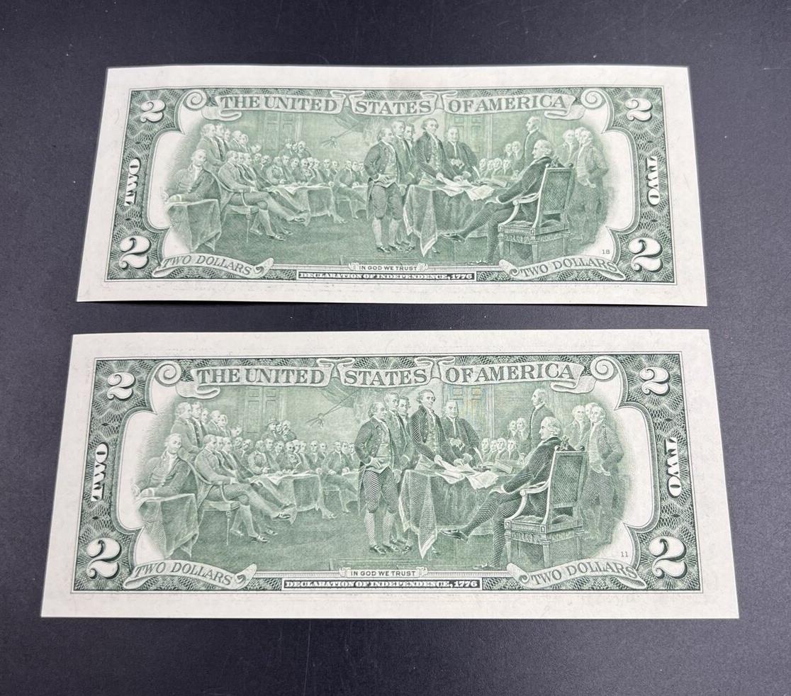 2 Consecutive 2009 $2 FRN Federal Reserve Note Choice UNC Repeat Serial #842