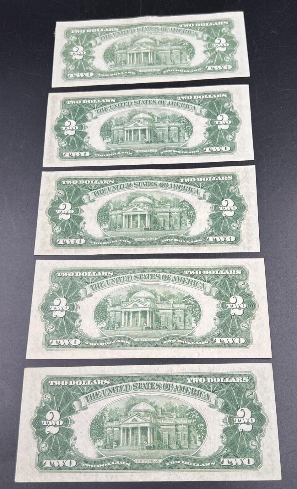 5 Note Set 1953 + ABC & 1963 $2 Two Dollar Red Seal Legal Tender Bill Notes XF+