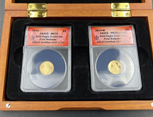 2 Coin BU Proof Set 2010 AGE 25th Anniversary 1/10th oz Gold Eagle MS/PR7O ANACS