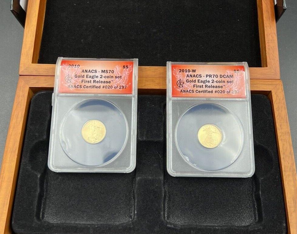 2 Coin BU Proof Set 2010 AGE 25th Anniversary 1/10th oz Gold Eagle MS/PR7O ANACS