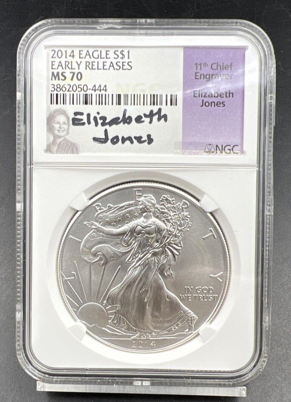 2014 P 1 oz ASE American Silver Eagle NGC MS70 Elizabeth Jones Signature Early