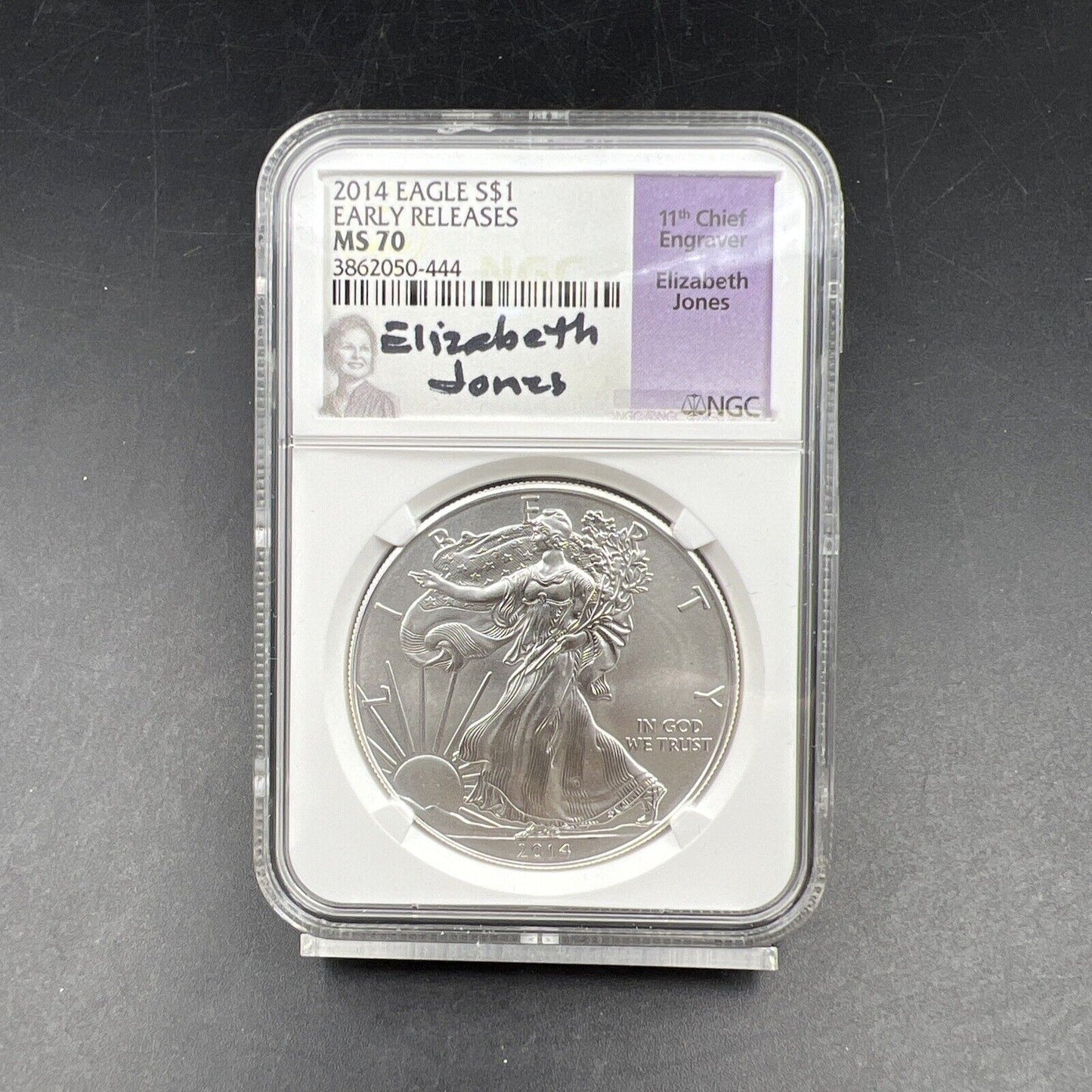 2014 P 1 oz ASE American Silver Eagle NGC MS70 Elizabeth Jones Signature Early