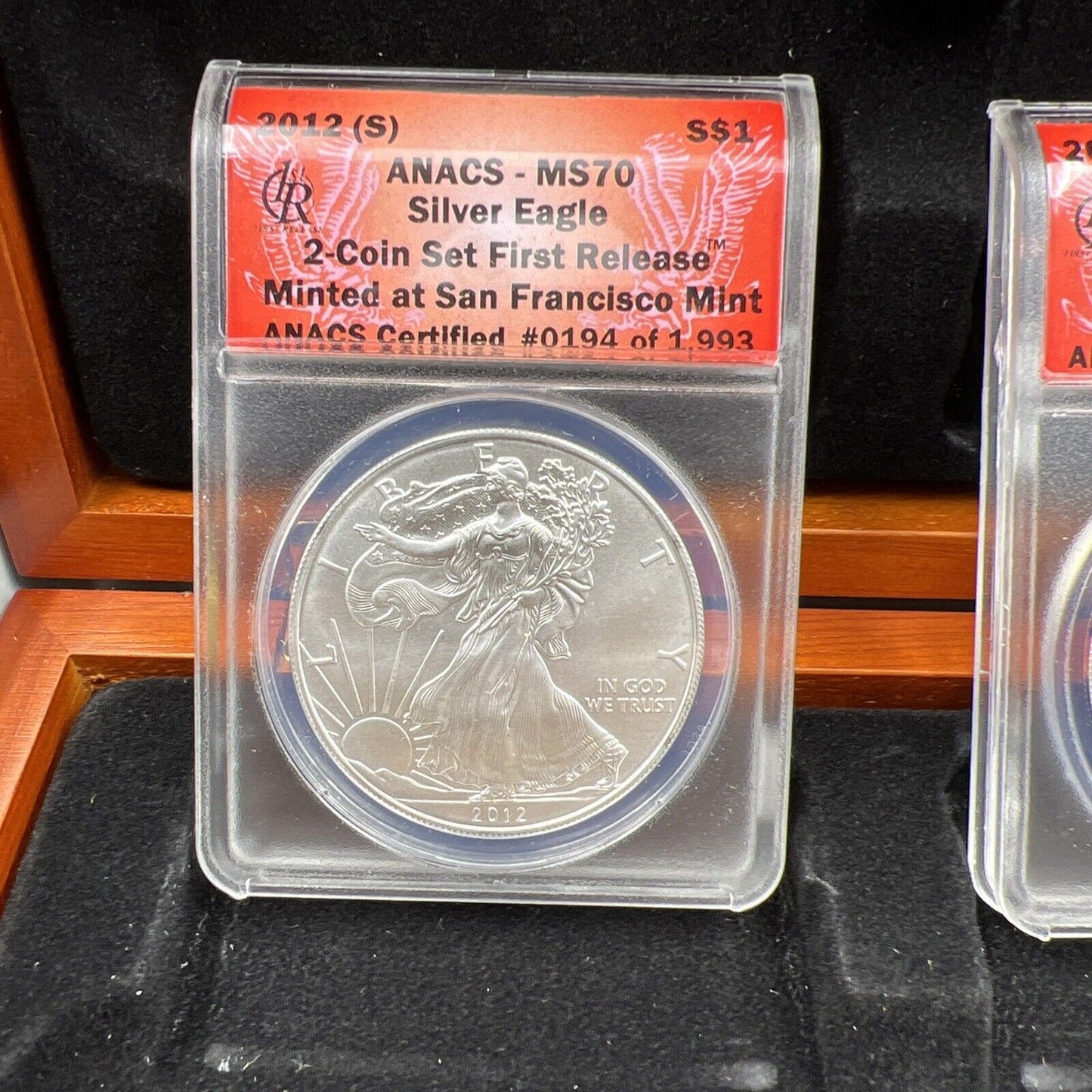 2 Coin 2012 S & W 1 oz ASE American Silver Eagle Business Strike Set MS70 ANACS