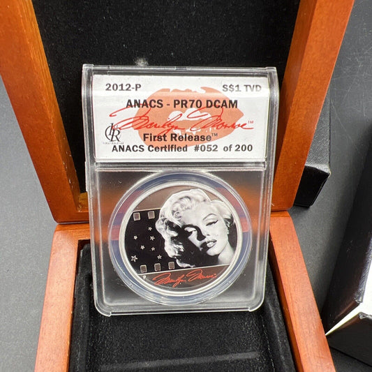 Marilyn Monroe Tuvalu 2012 1oz .999 Silver Dollar Coin ANACS Signature LBL PR70