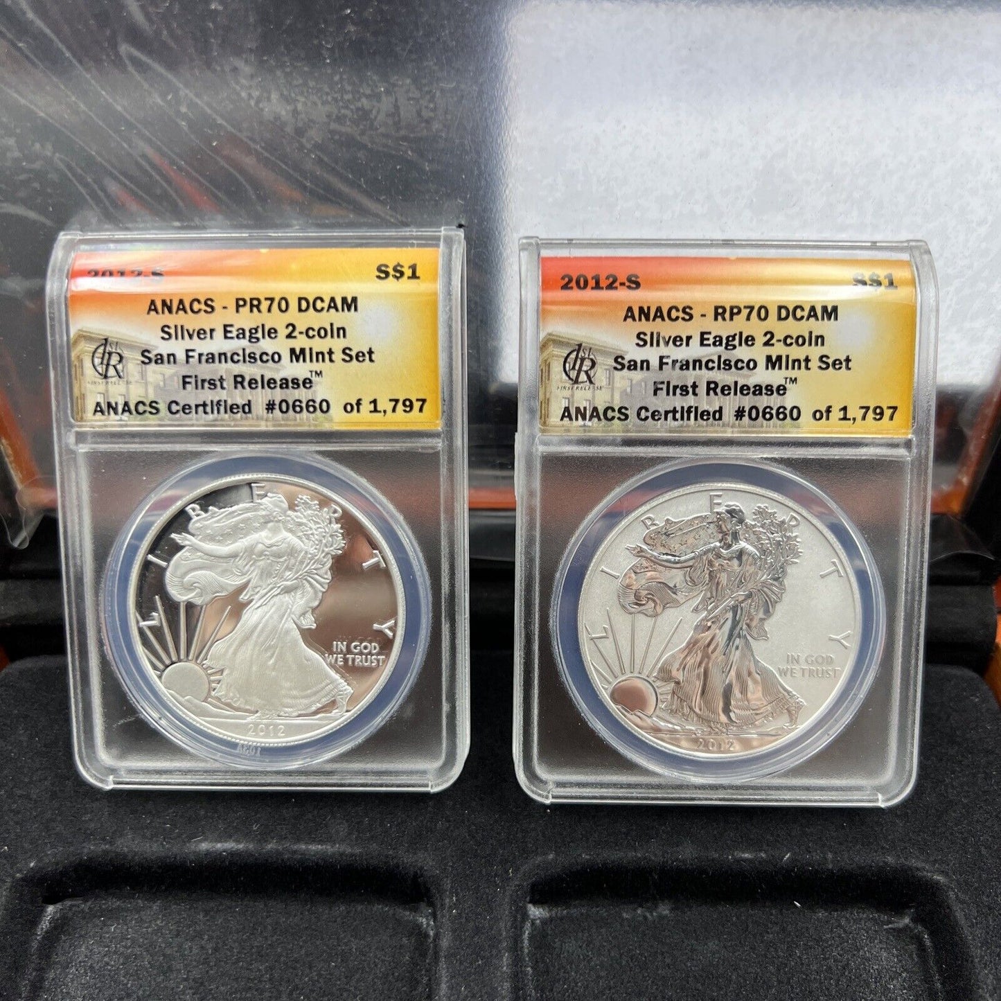 2012 American Eagle San Francisco Two Coin Silver Proof & Reverse Set PR70 ANACS