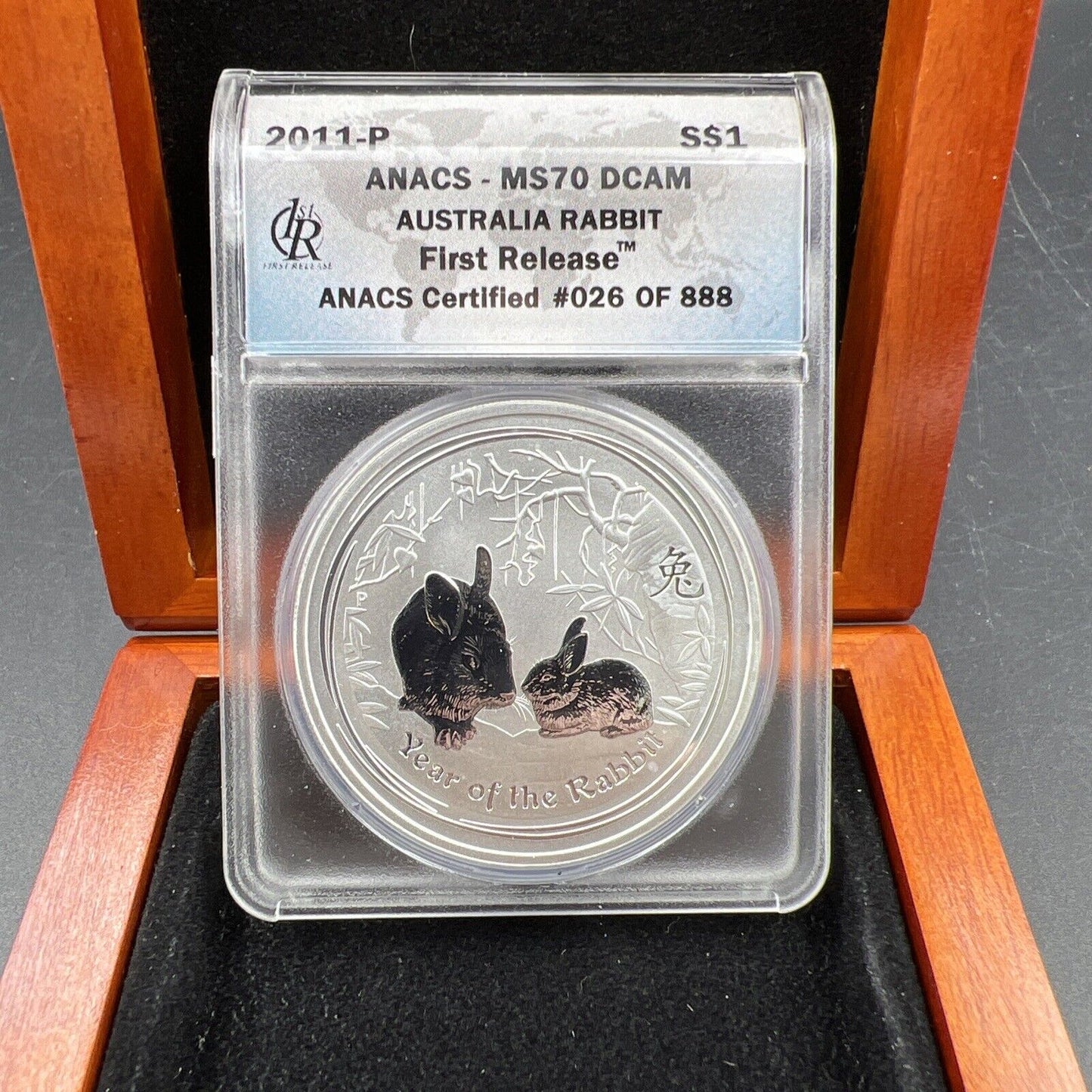 2011 1 oz Silver Australia Rabbit $1 Coin .999 ANACS MS70 DCAM in Display Box #6