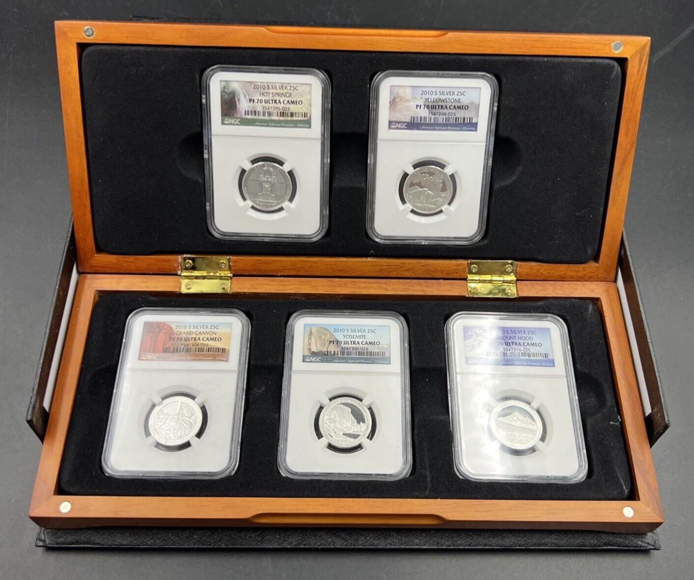 5 Coin NGC PF70 Silver 2010 25c ATB America Beautiful Complete Year Quarter Set