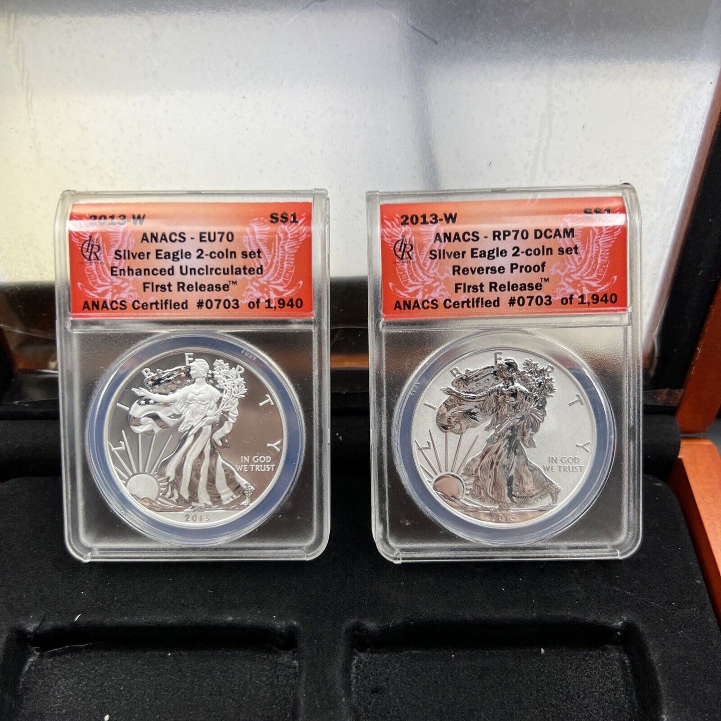 2013 W 2 Coin Silver American Eagle West Point Set ANACS EU70 RP70 Enhanced & RP