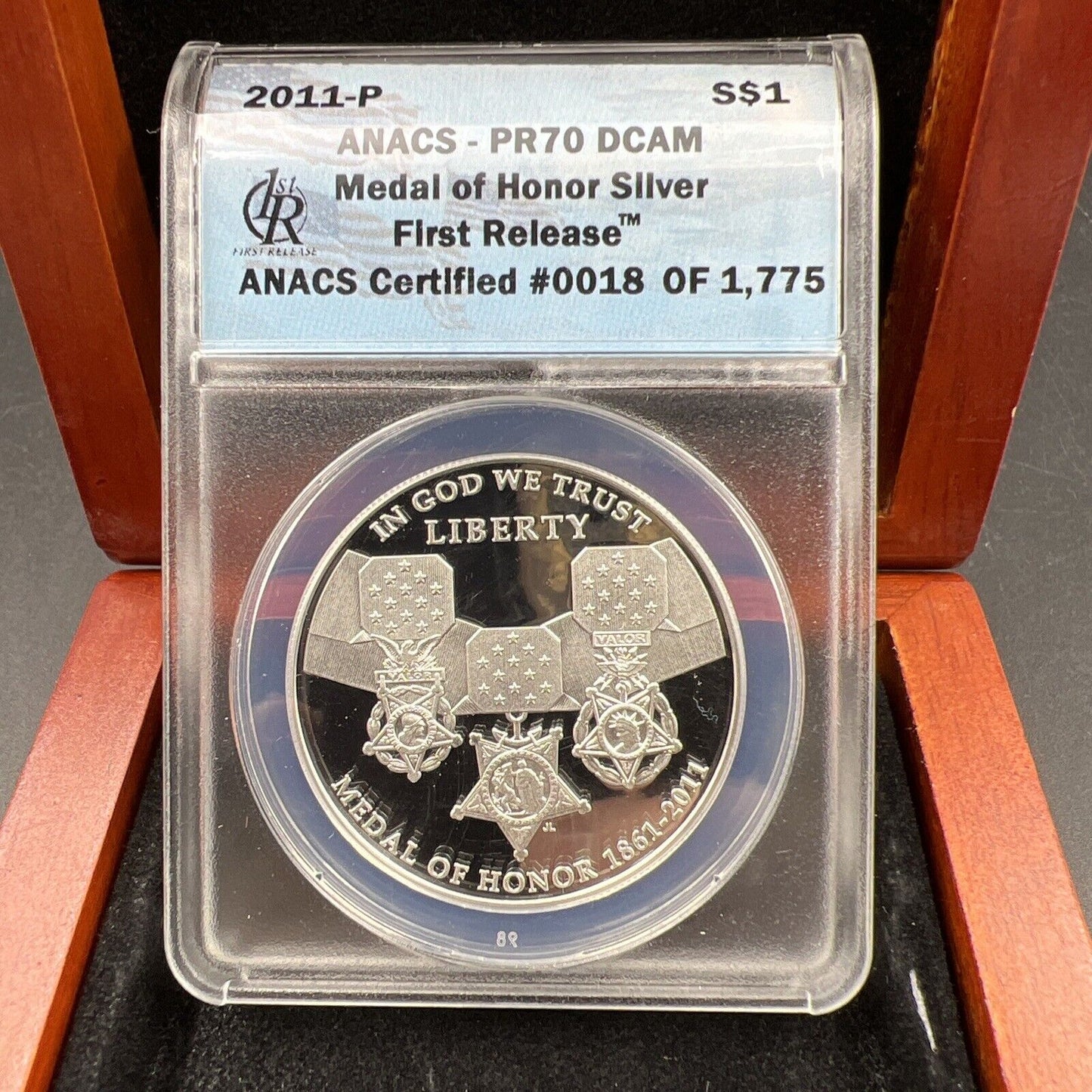 2011 P Medal Of Honor 90% Silver Dollar Coin PR70 DCAM ANACS in Display Box #018