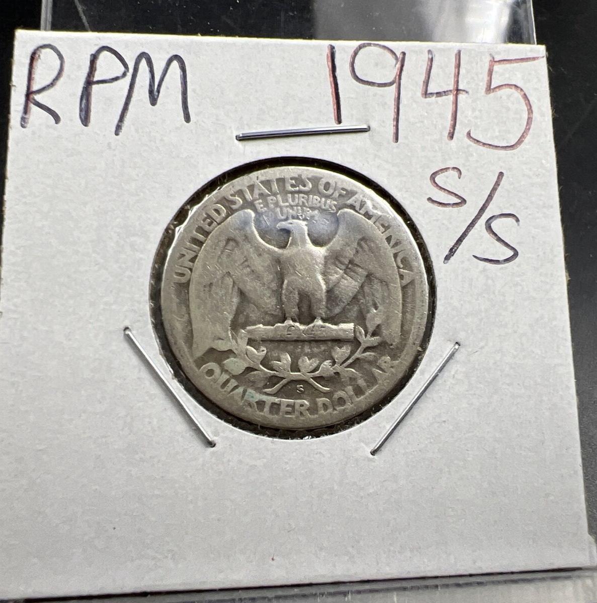 1945 S S/S RPM 003 Variety Washington Silver Quarter AG About Good