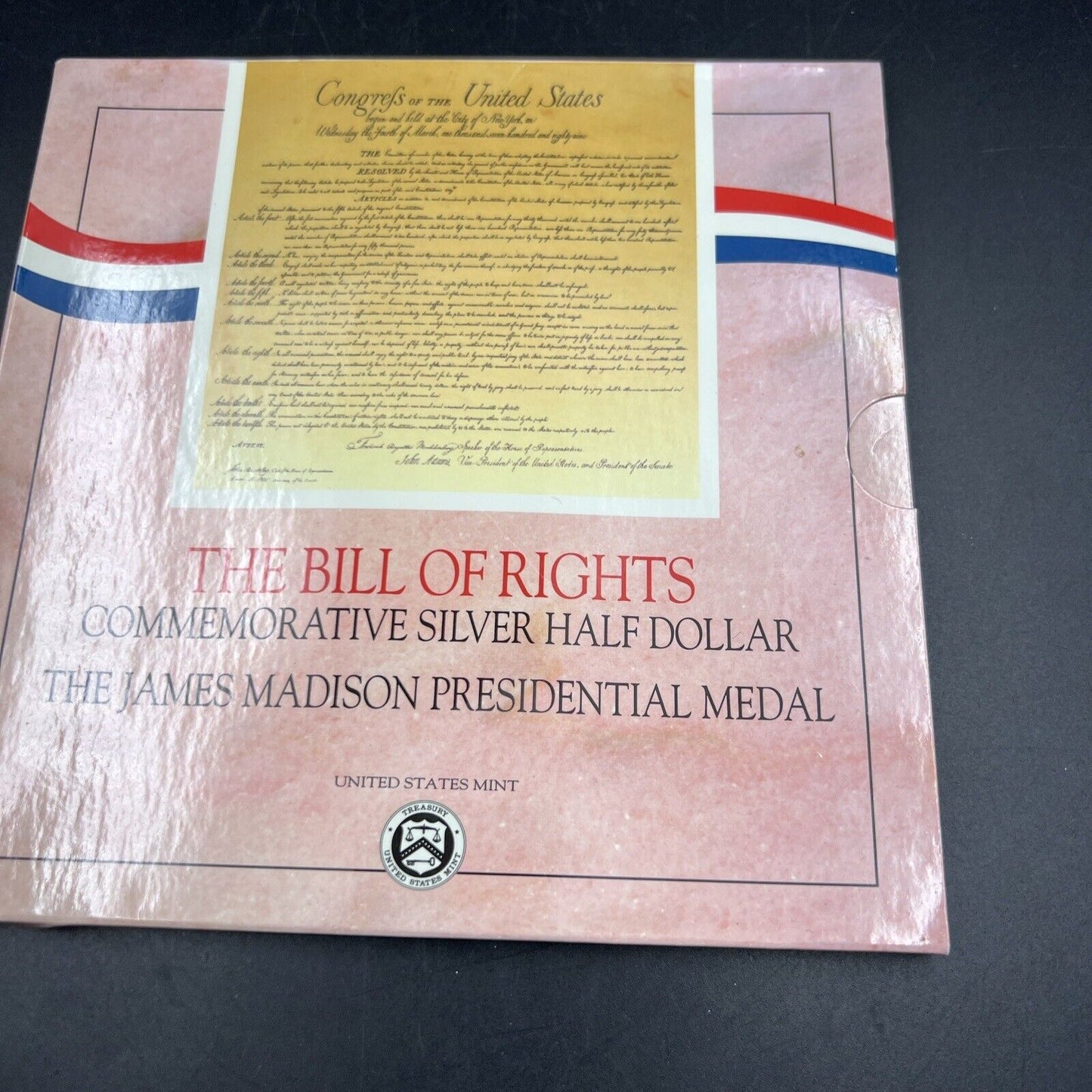 1993 W Bill of Rights Madison 90% Silver GEM BU Half Dollar & Medal Set OGP