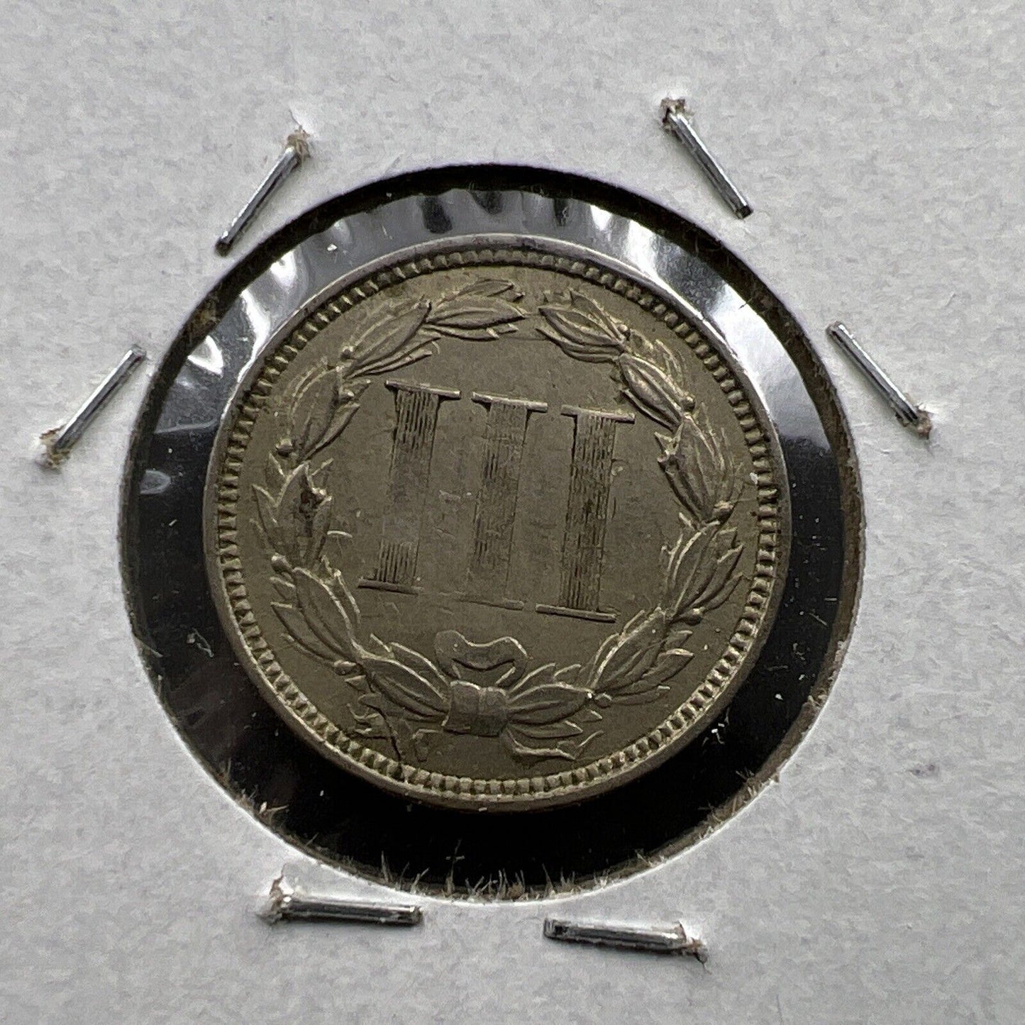 1865 3c Liberty Three Cent Nickel Coin XF EF Clashed Dies Error