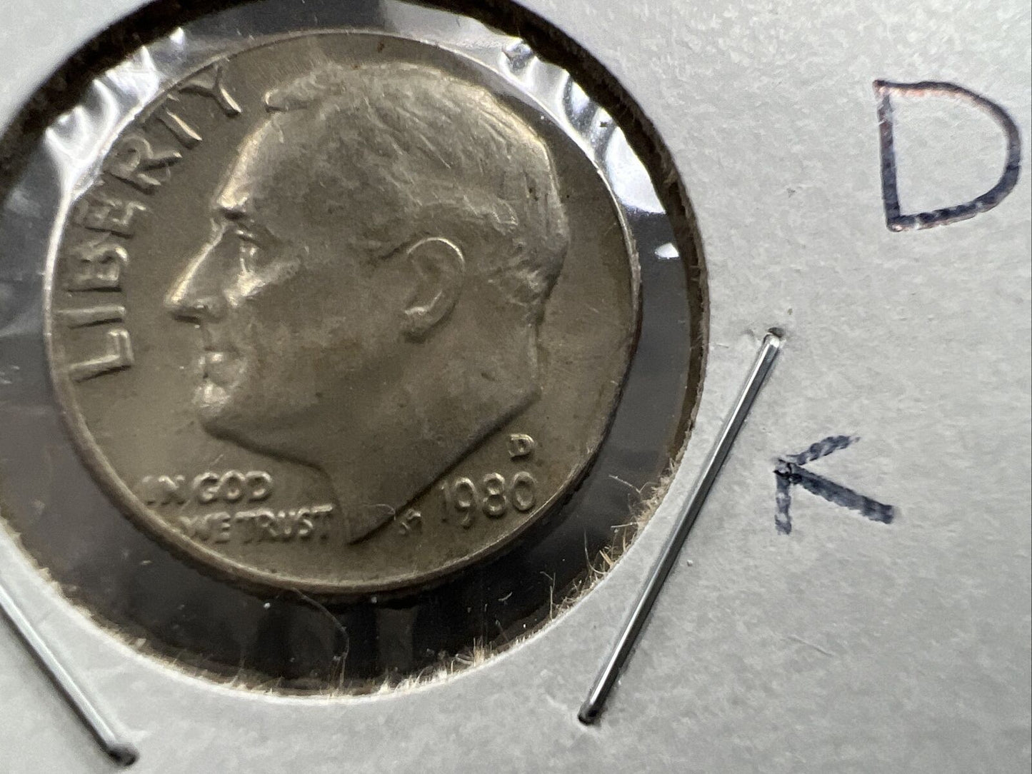 1980 D 10c Roosevelt Clad Dime Coin XF Clipped Planchet Error
