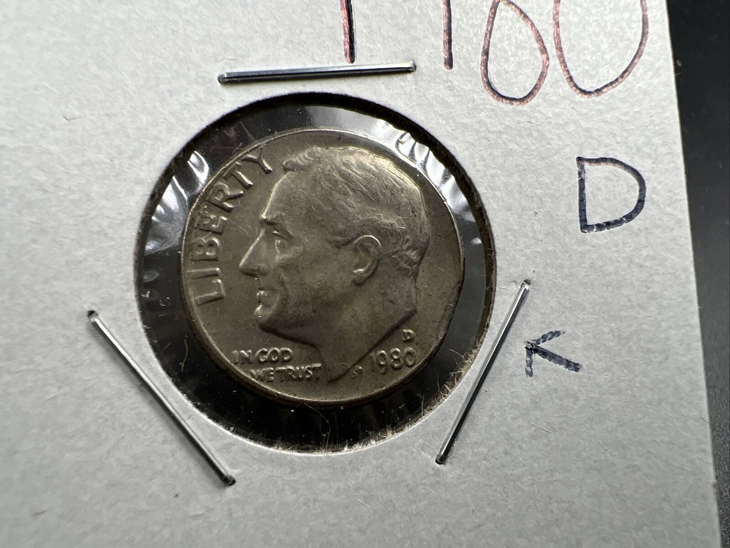 1980 D 10c Roosevelt Clad Dime Coin XF Clipped Planchet Error
