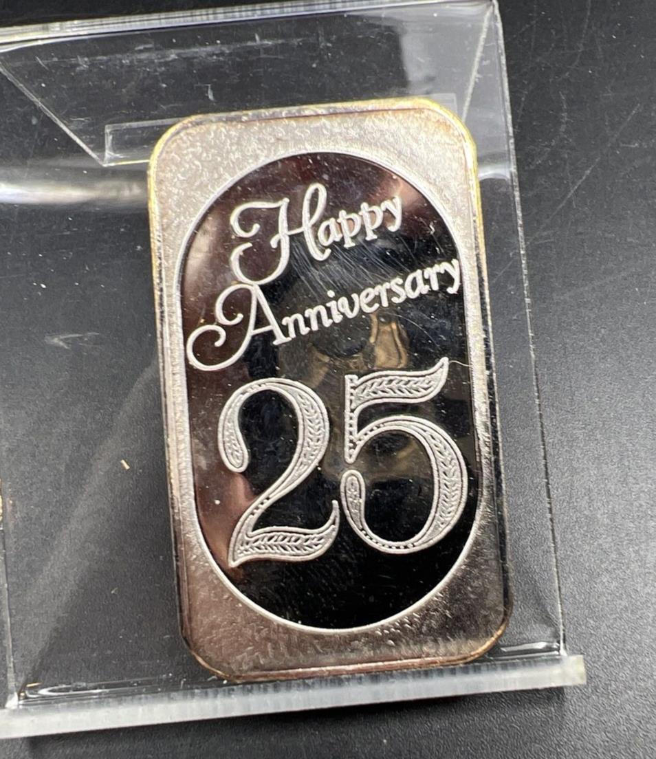 1oz .999 Fine Silver Vintage Cameo Classic Sand Happy Anniversary 25 Bar CH UNC