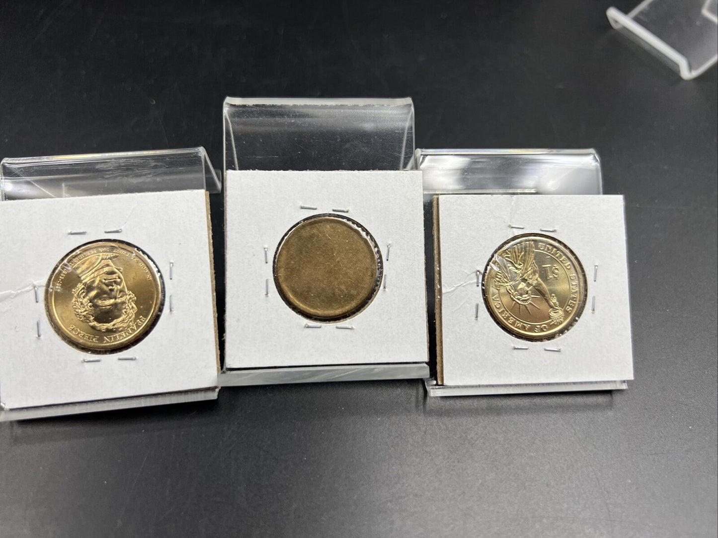 US Small Size Brass Dollar Blank Error Franklin Pierce 2010 Planchet 3 Coin Set