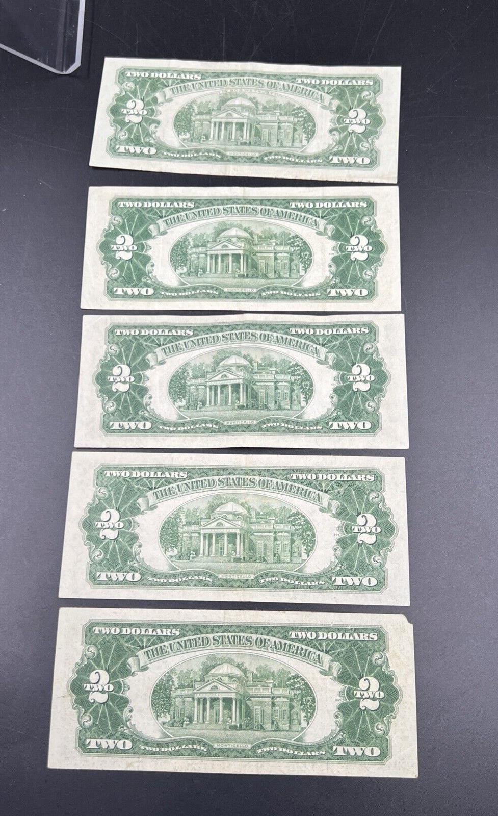 5 Note Set 1953 + ABC & 1963 $2 Two Dollar Red Seal Legal Tender Bill Notes VF+