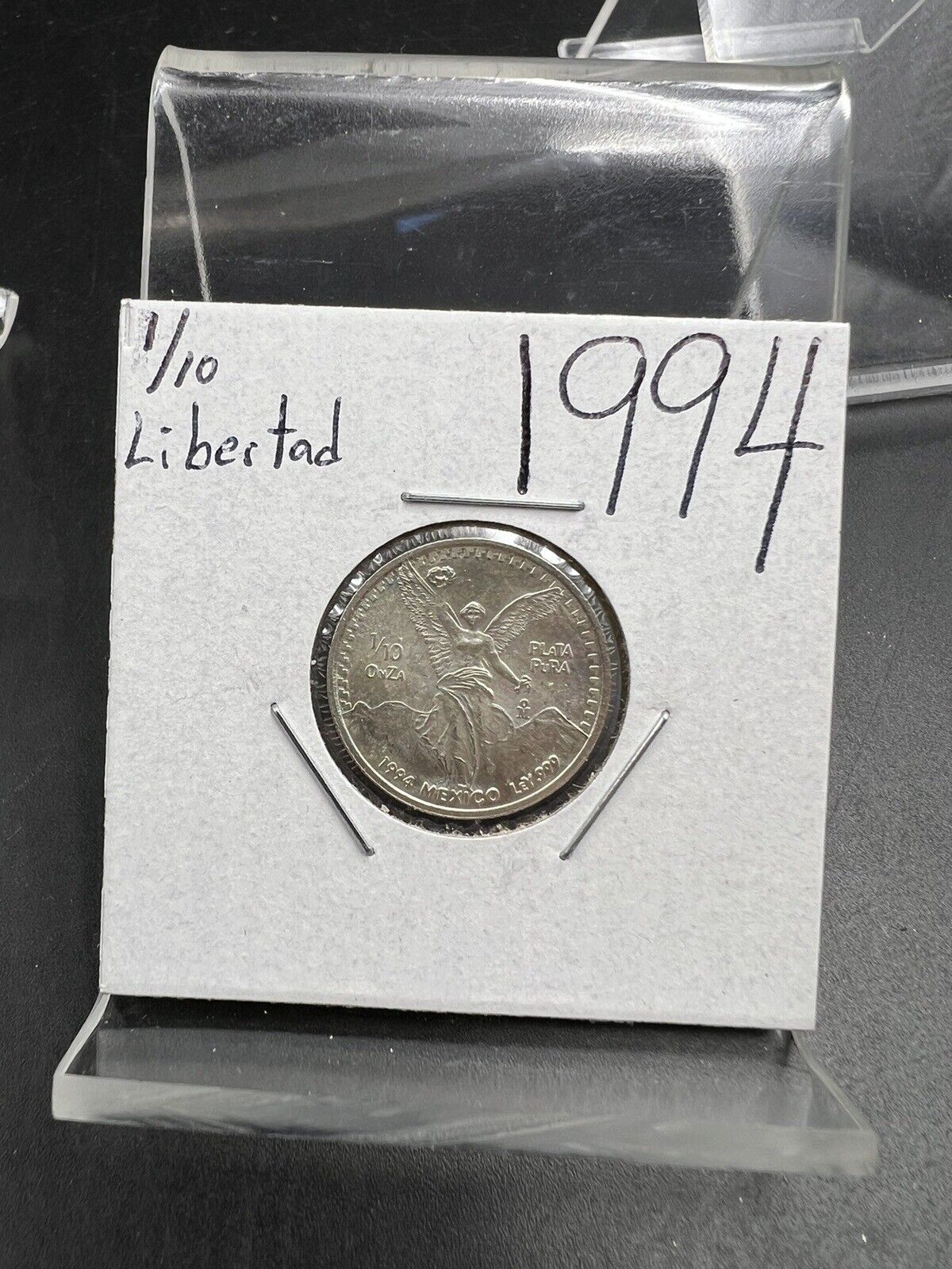 1994 Mexico Libertad  1/10 ounce Silver Coin  Pure Silver .999 Some Toning
