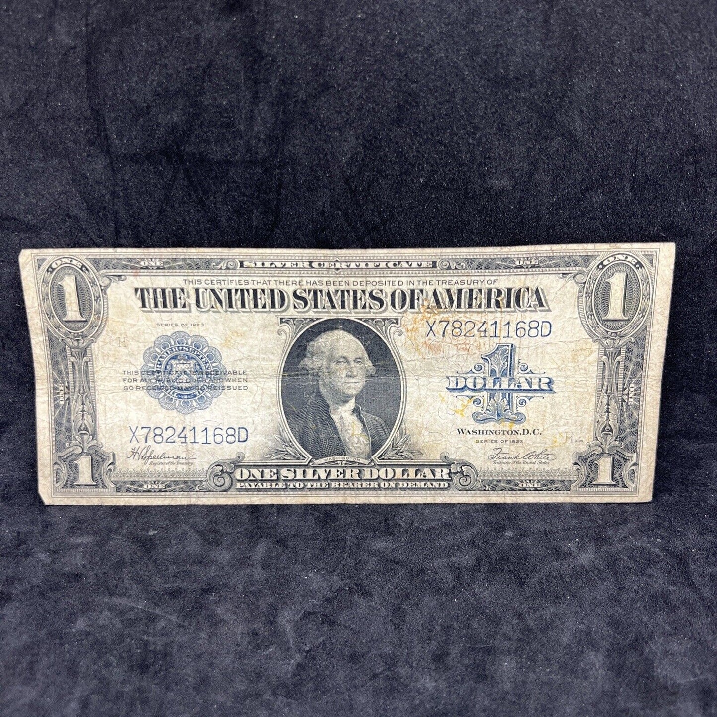 1923 $1 Large One Dollar Silver Certificate Horse Blanket Blue Seal VG Detail