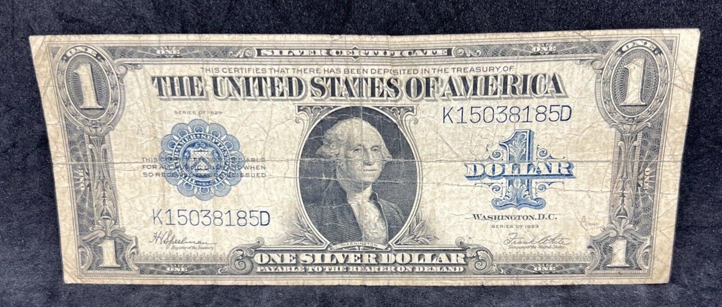 1923 $1 Large One Dollar Silver Certificate Horse Blanket Blue Seal CH VG Very G