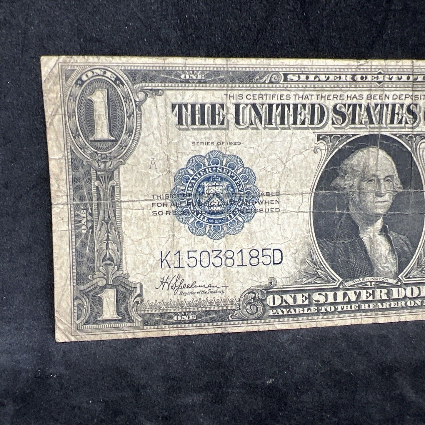 1923 $1 Large One Dollar Silver Certificate Horse Blanket Blue Seal CH VG Very G