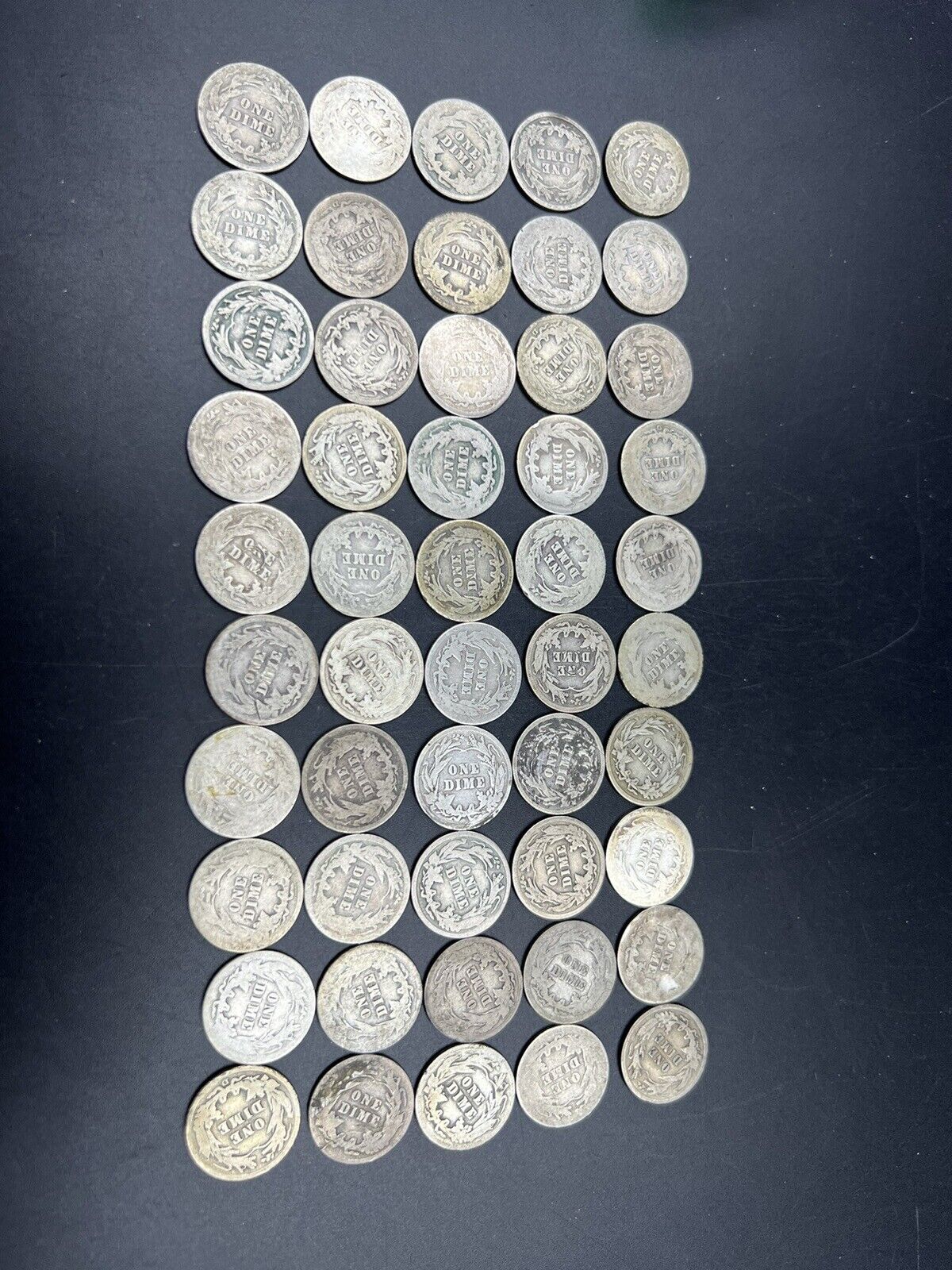 Barber 90% Silver Dimes 50 Coin AG About Good / Good - Very Circ 50 coin Roll #A