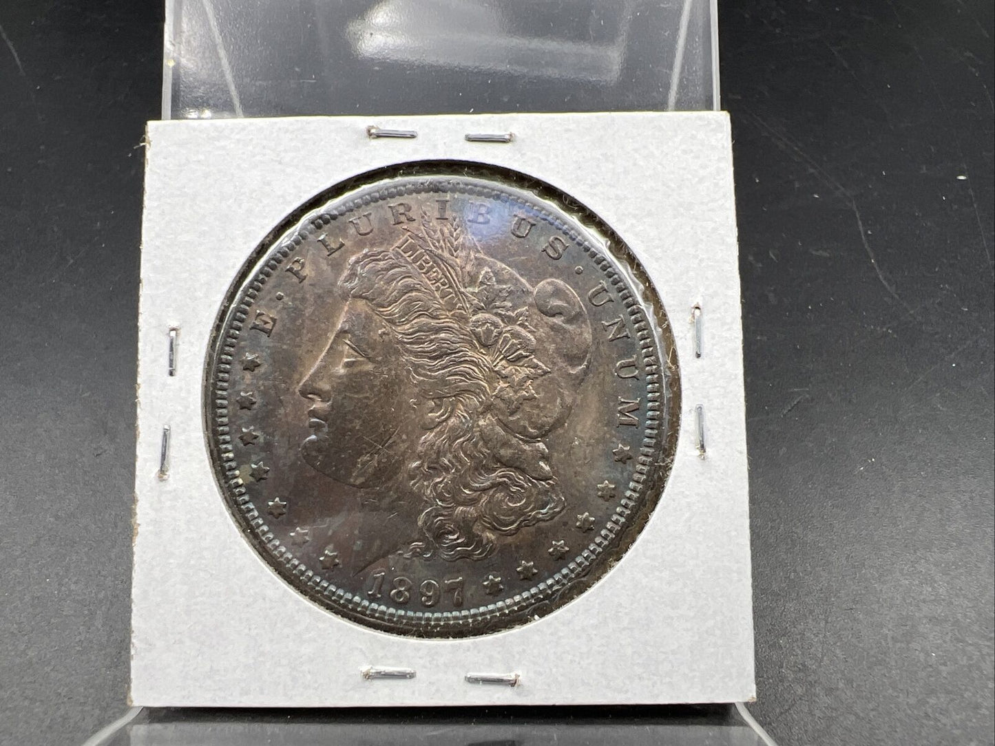 1897 P $1 Morgan Silver Eagle Dollar Coin AU about unc PQ Nice Toning Toner REV