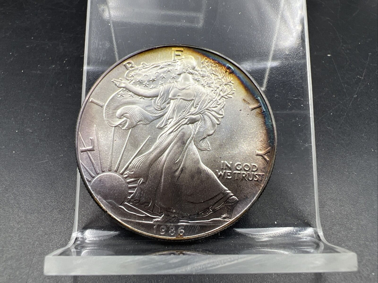 1986 1 OZ American Silver Eagle GEM BU UNC Nice Original Toning Toner Obverse