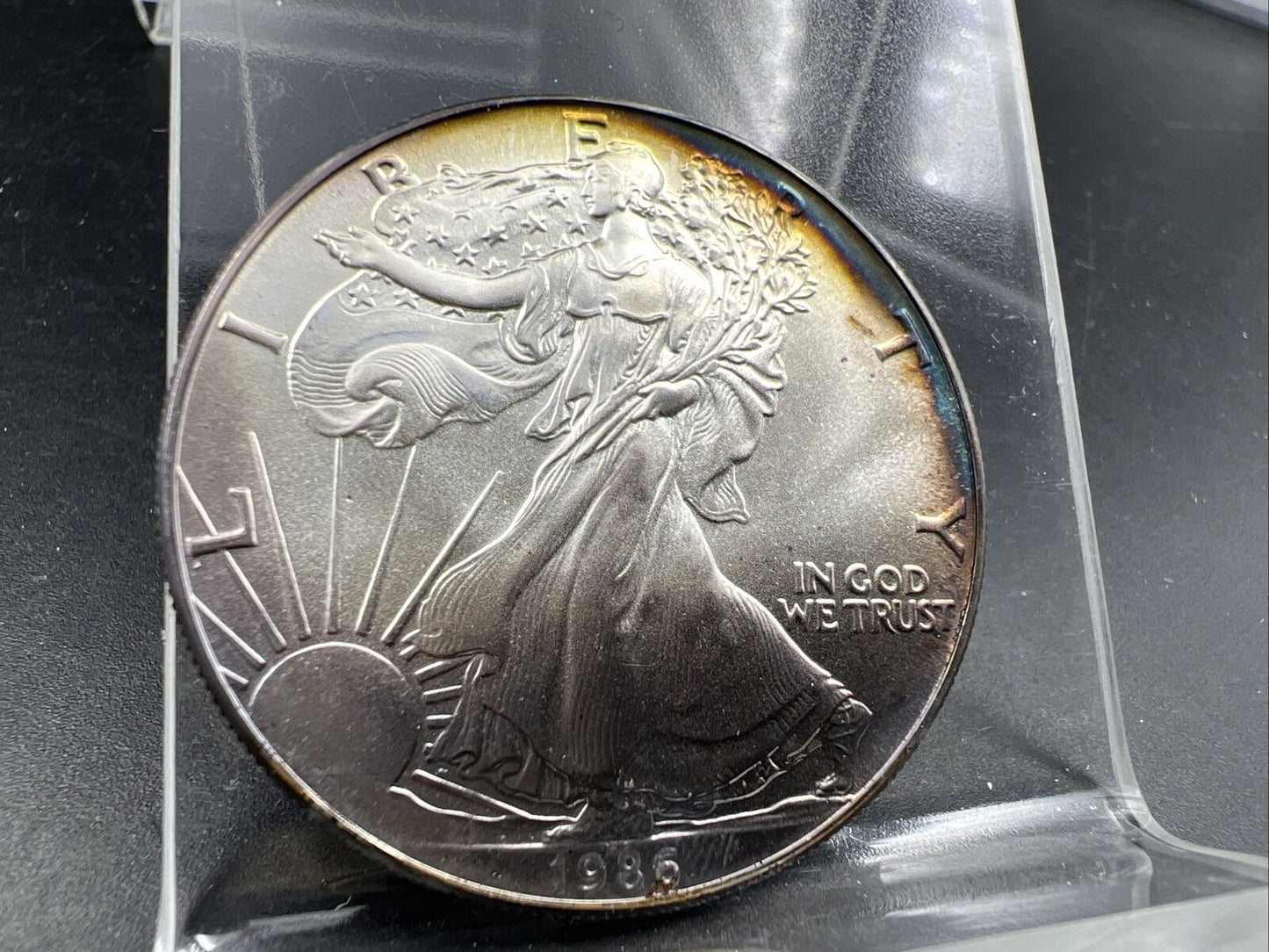 1986 1 OZ American Silver Eagle GEM BU UNC Nice Original Toning Toner Obverse