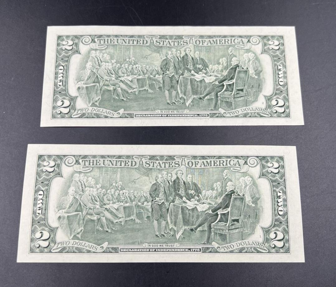 2 Consecutive 1995 $2 Two Dollar FRN Note Bills Choice UNC US Currency #489