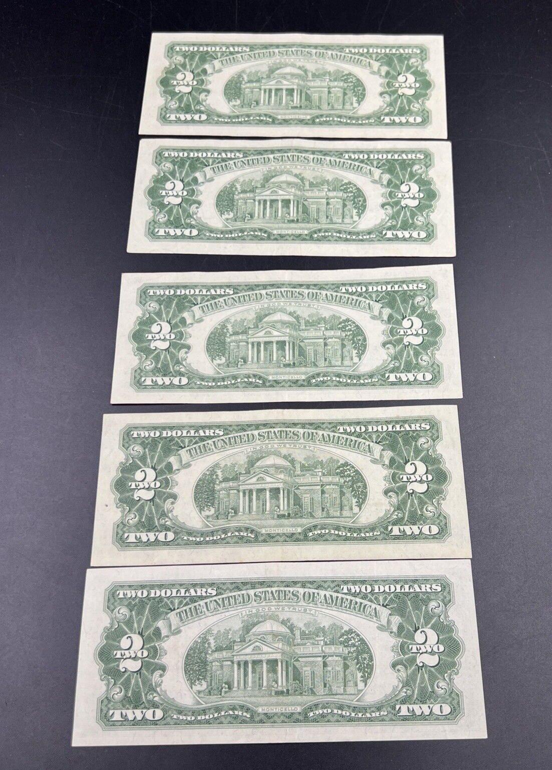 Lot of 5 1963 $2 Two Dollar US Red Seal Legal Tender Bills CH VF Very Fine #281