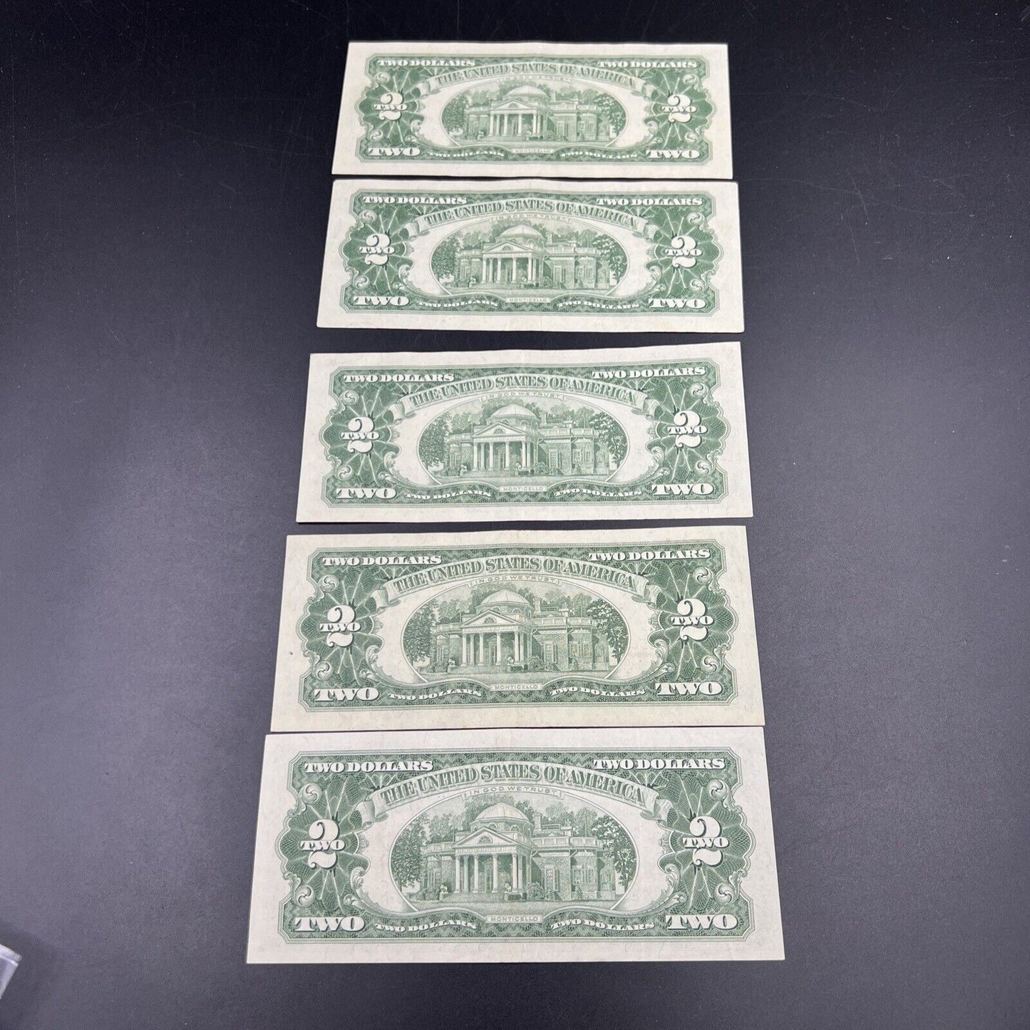 Lot of 5 1963 $2 Two Dollar US Red Seal Legal Tender Bills CH VF Very Fine #281