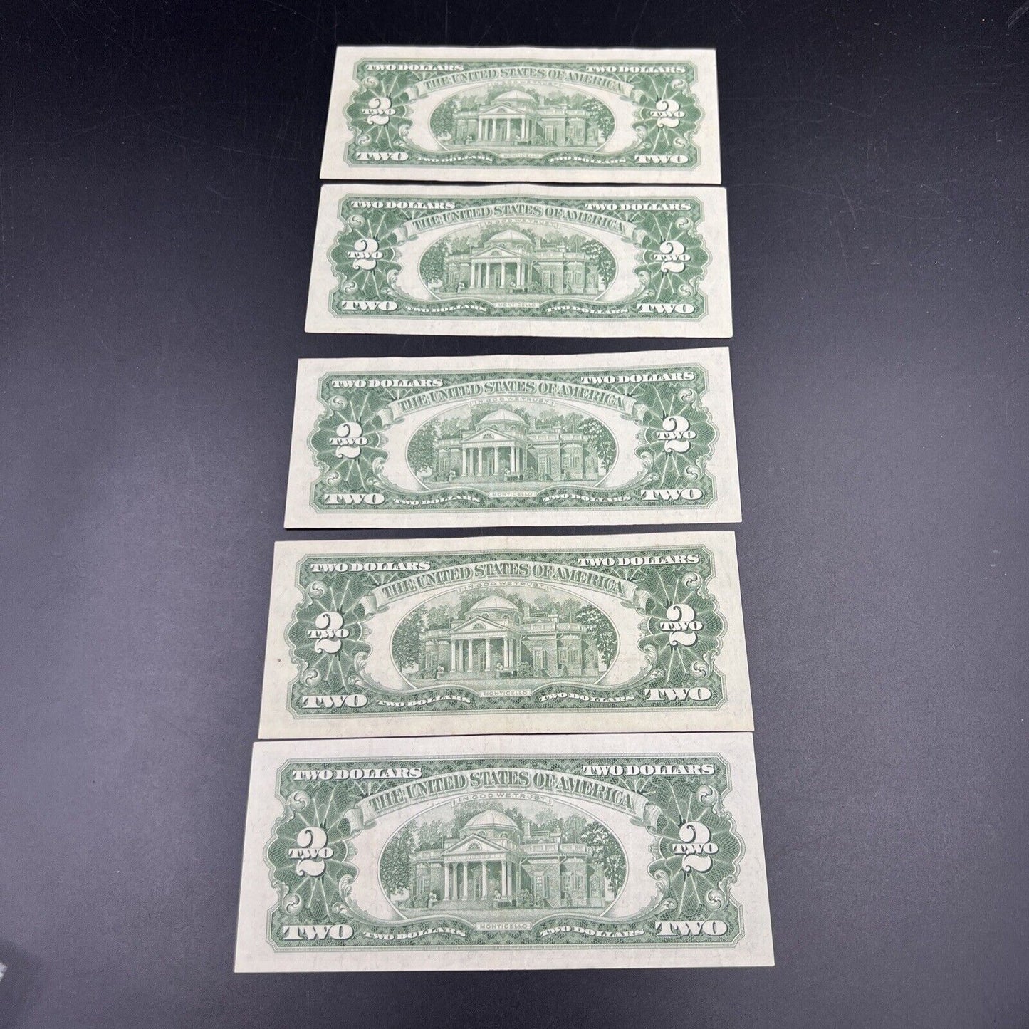 Lot of 5 1963 $2 Two Dollar US Red Seal Legal Tender Bills CH VF Very Fine #281