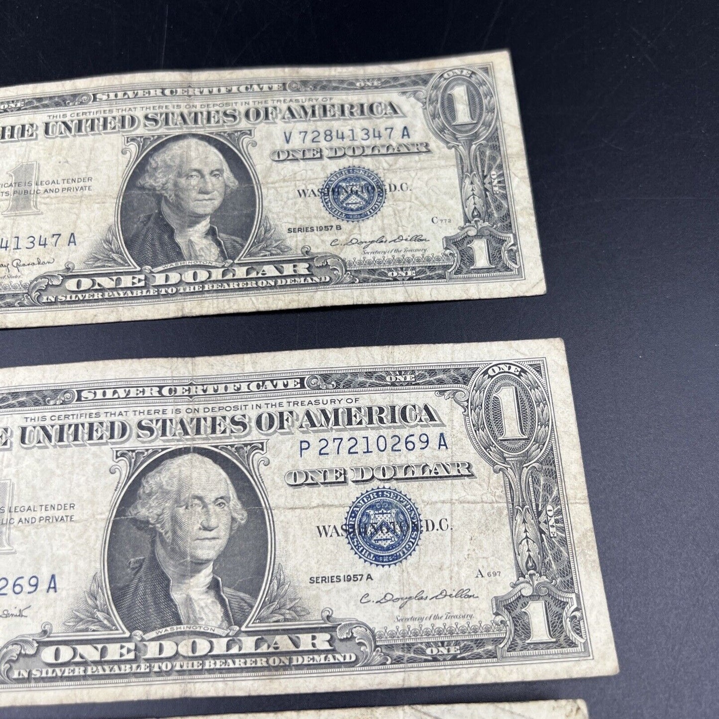 Lot of 5 1957 $1 One Dollar Blue Seal Silver Certificate Note Bills VG Circ #516