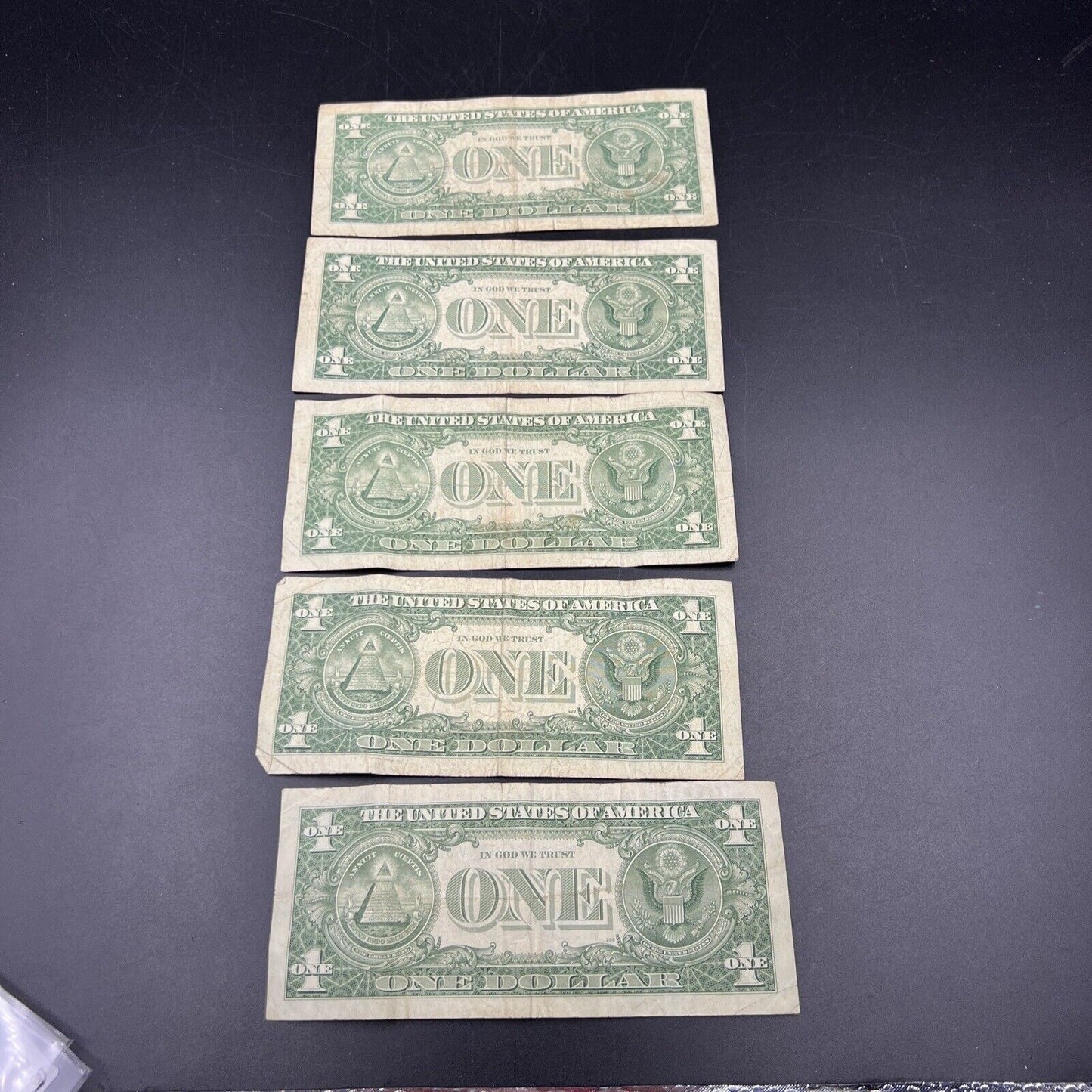 Lot of 5 1957 $1 One Dollar Blue Seal Silver Certificate Note Bills VG Circ #516