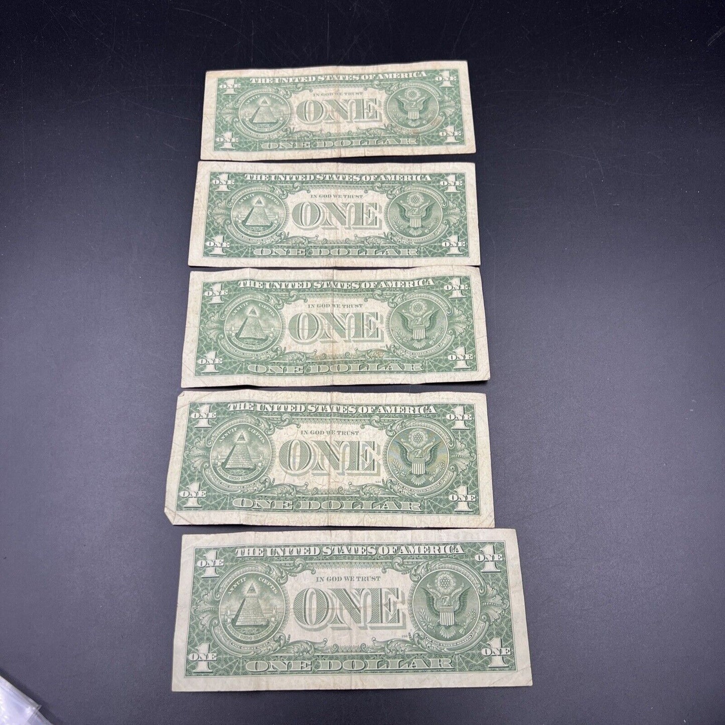 Lot of 5 1957 $1 One Dollar Blue Seal Silver Certificate Note Bills VG Circ #516