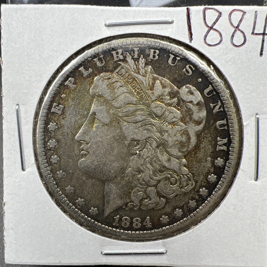 1884 P $1 Morgan Dollar Coin XF Details neat toning obverse