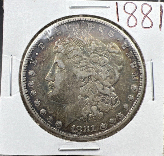 1881 P $1 Morgan Dollar Coin XF EF Extra Fine Neat Toning Obverse