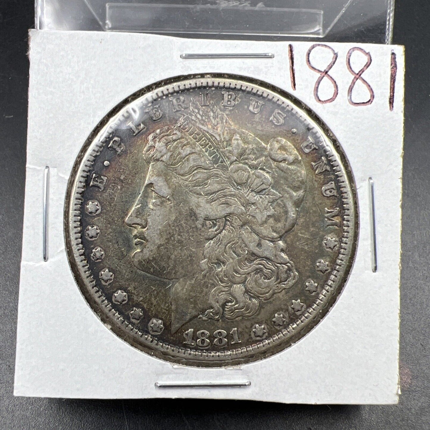 1881 P $1 Morgan Dollar Coin XF EF Extra Fine Neat Toning Obverse