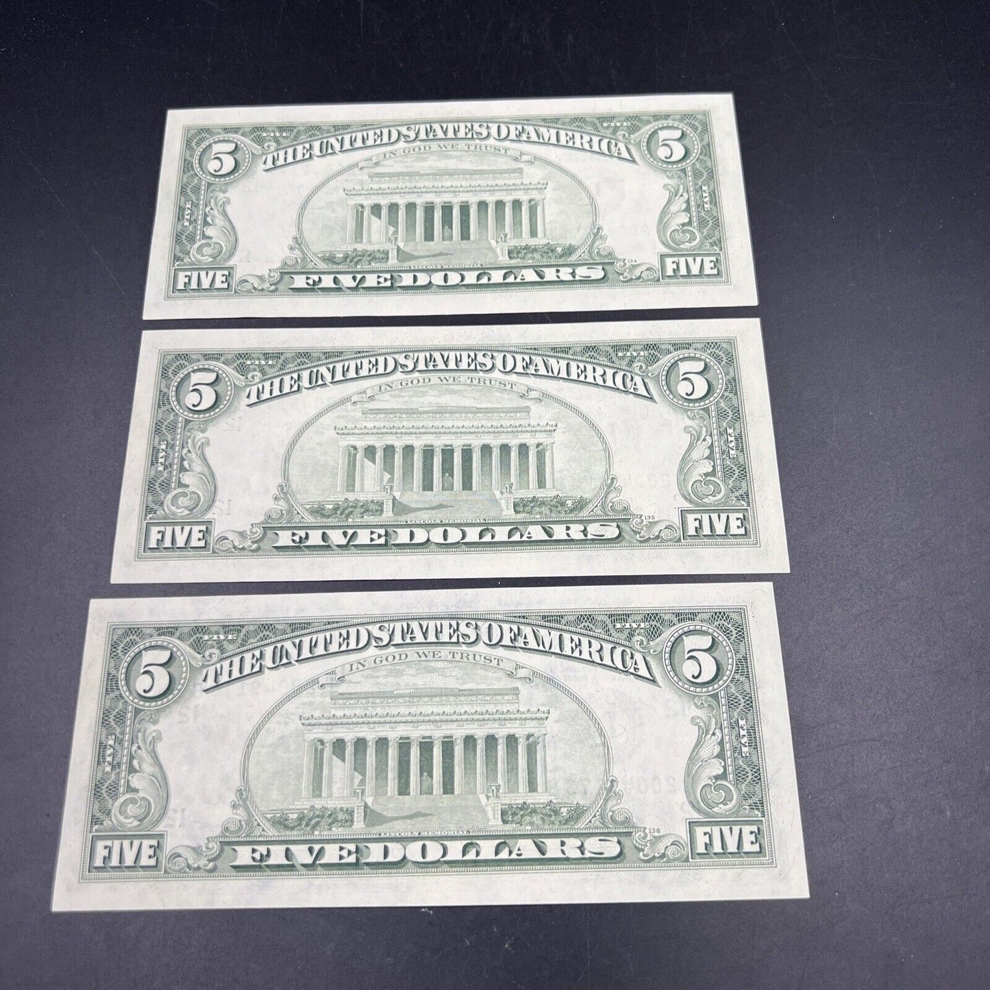 3 Consecutive 1985 $5 FRN Five Dollar Federal Reserve Notes Choice UNC Bills