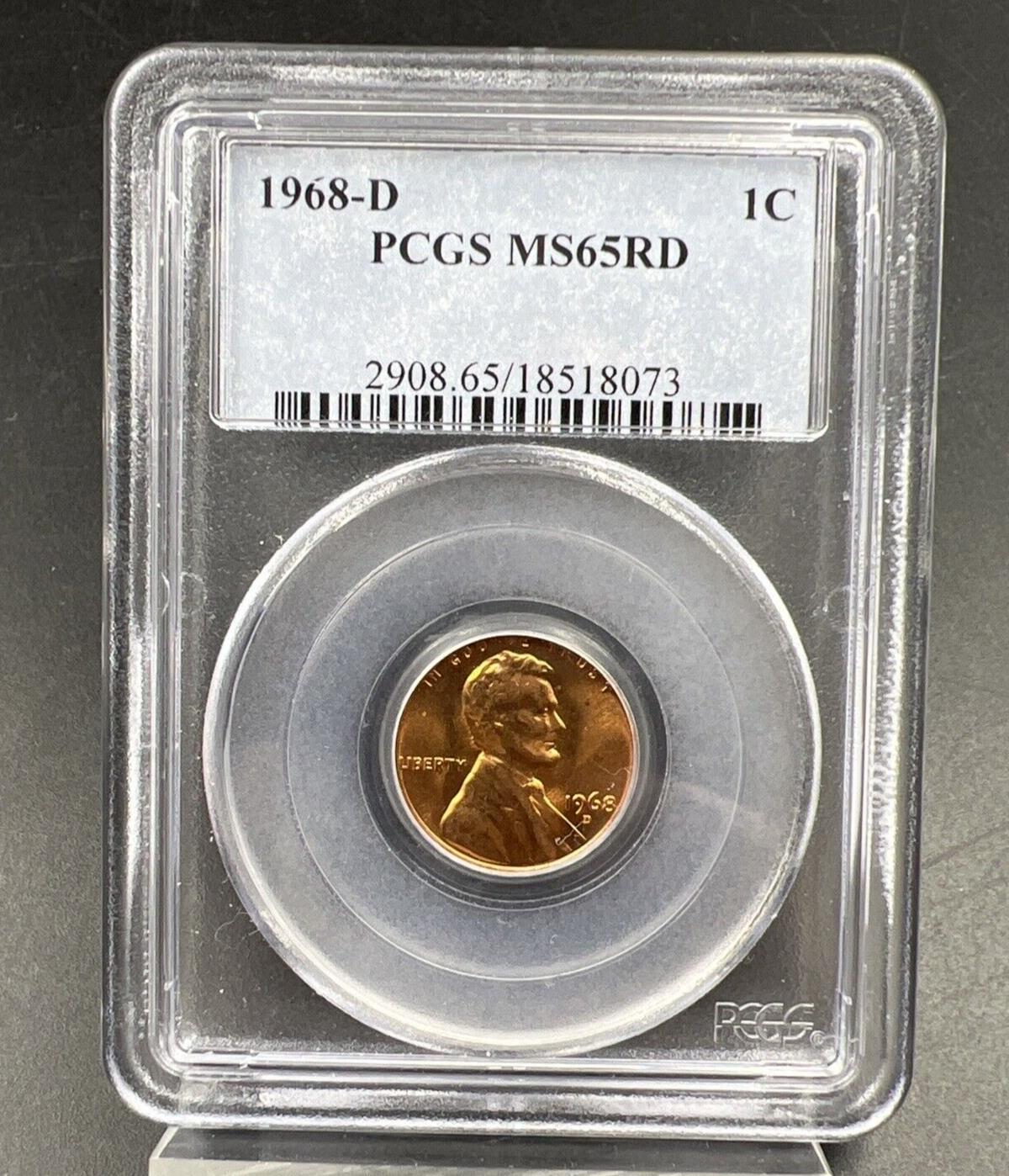 1968 D 1c Lincoln Memorial Cent MS65 PCGS Gem BU UNC