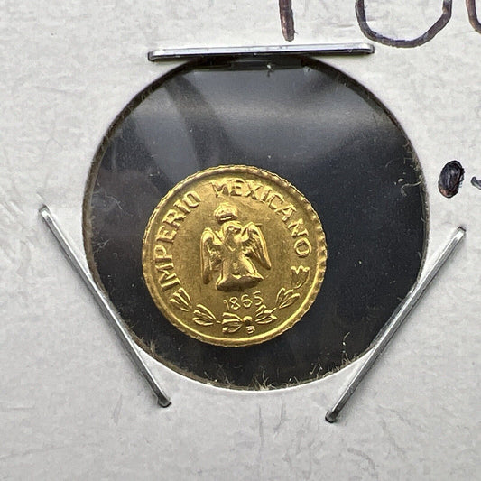 1865 Mexico Miniature 8K Maximiliano .4 Gram Gold Coin BU Unc #A