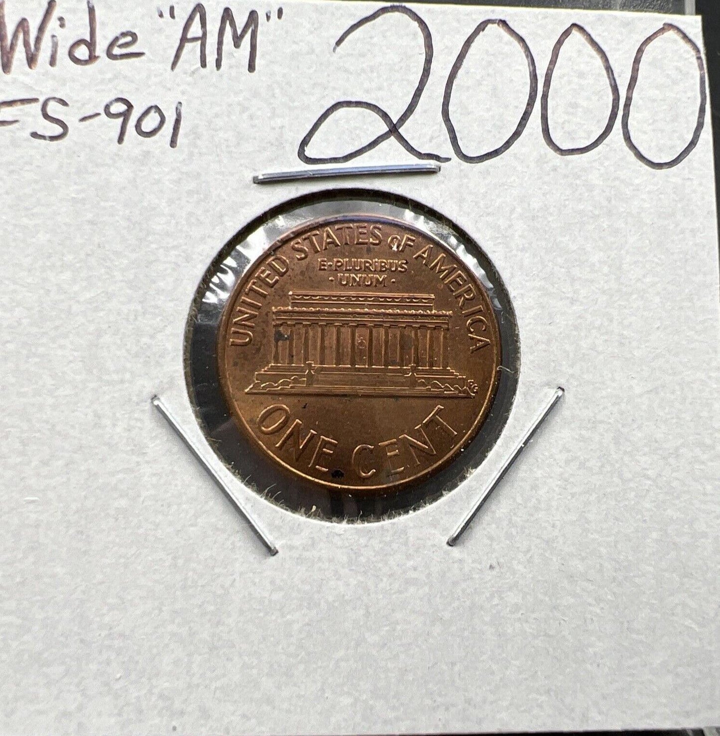 2000 1c Lincoln Memorial One Cent Penny Wide AM Variety CH AU FS-901 #D
