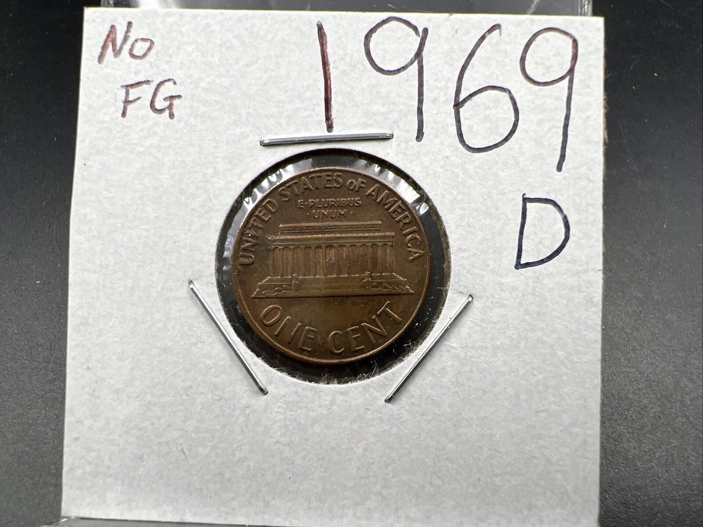 1969 D 1c Lincoln Cent Missing Designer Initials Reverse Error Variety FS-901 XF