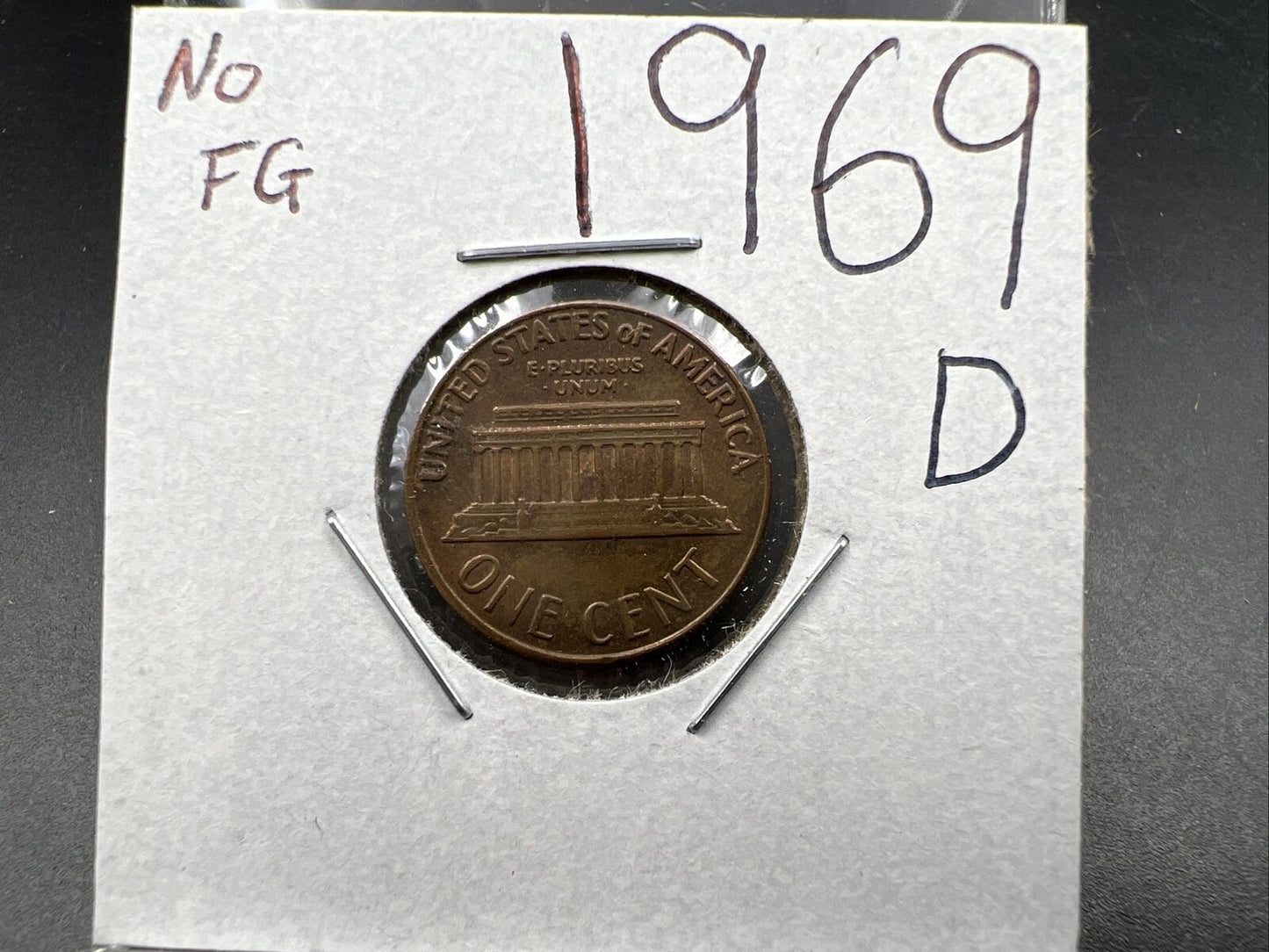 1969 D 1c Lincoln Cent Missing Designer Initials Reverse Error Variety FS-901 XF