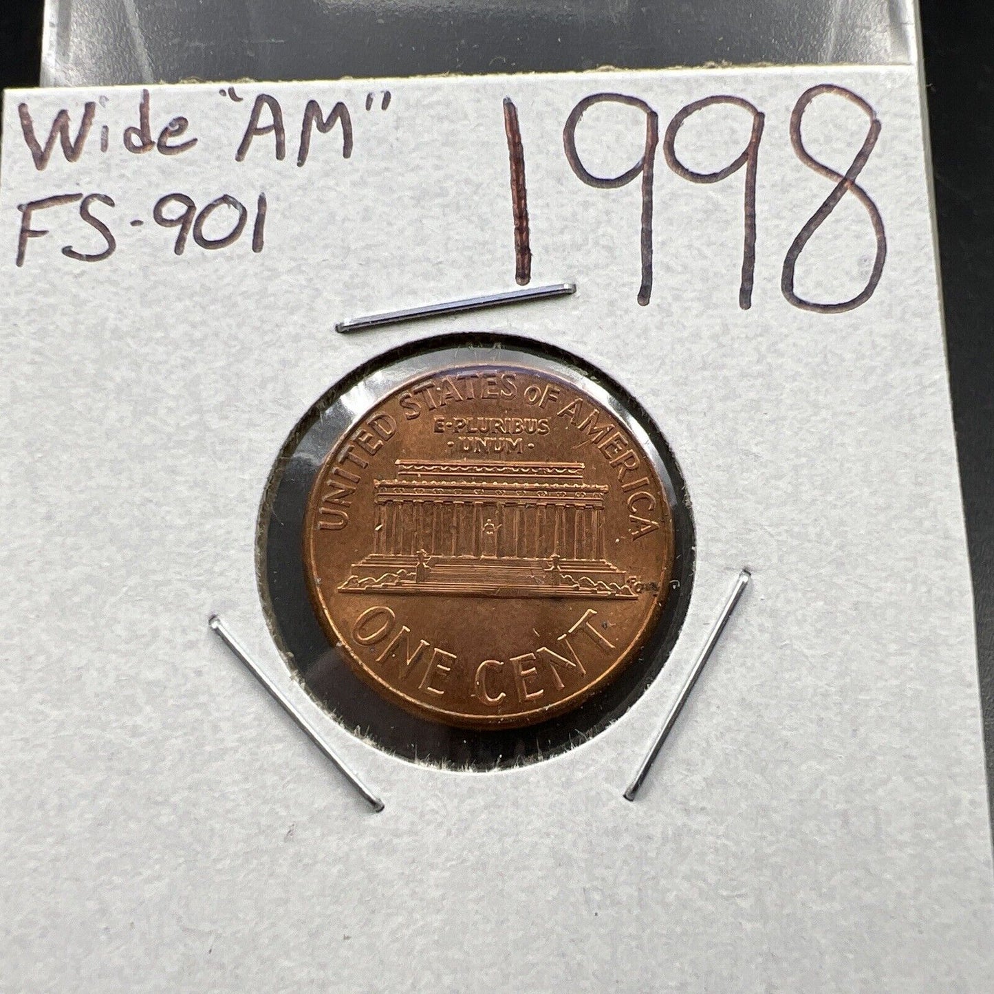 1998 1c Lincoln Memorial One Cent Penny Wide AM Variety BU UNC FS-901 #