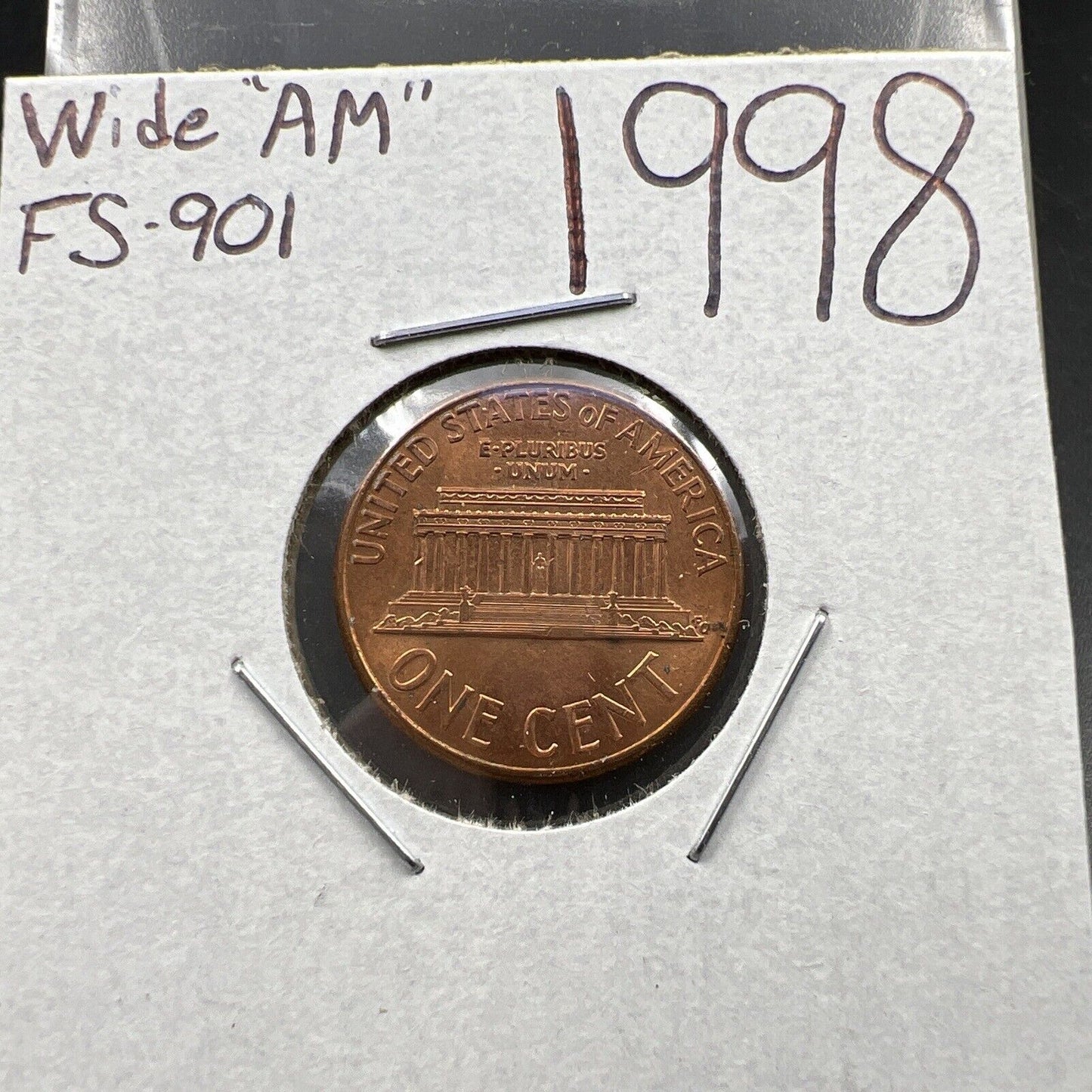 1998 1c Lincoln Memorial One Cent Penny Wide AM Variety BU UNC FS-901 #