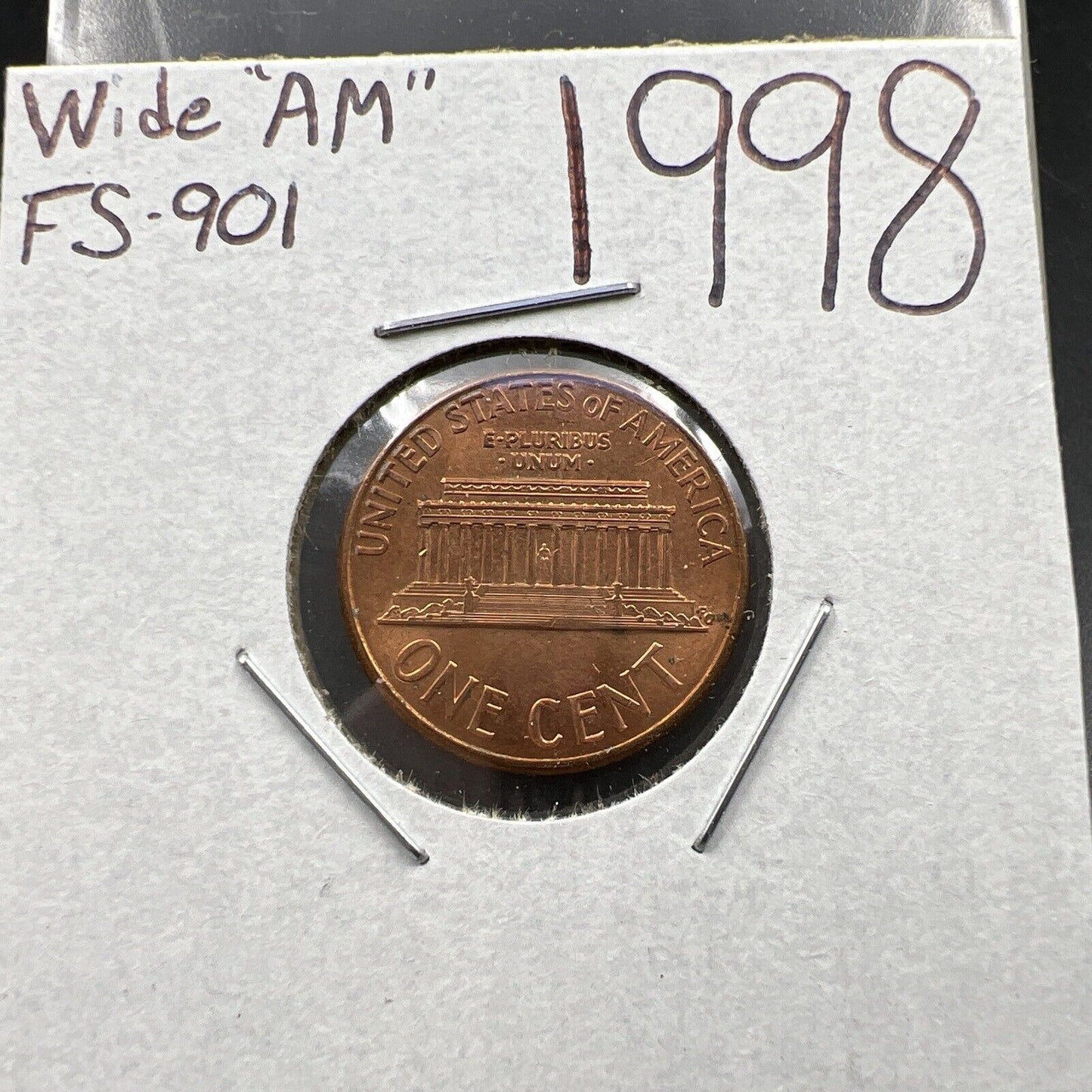 1998 1c Lincoln Memorial One Cent Penny Wide AM Variety BU UNC FS-901 #