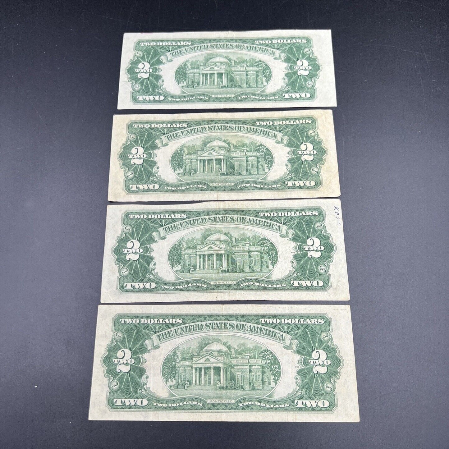 4 NOTE SET 1953 + ABC $2 Repeat Serial #s Legal Tender US Bills VG+ / F #9991