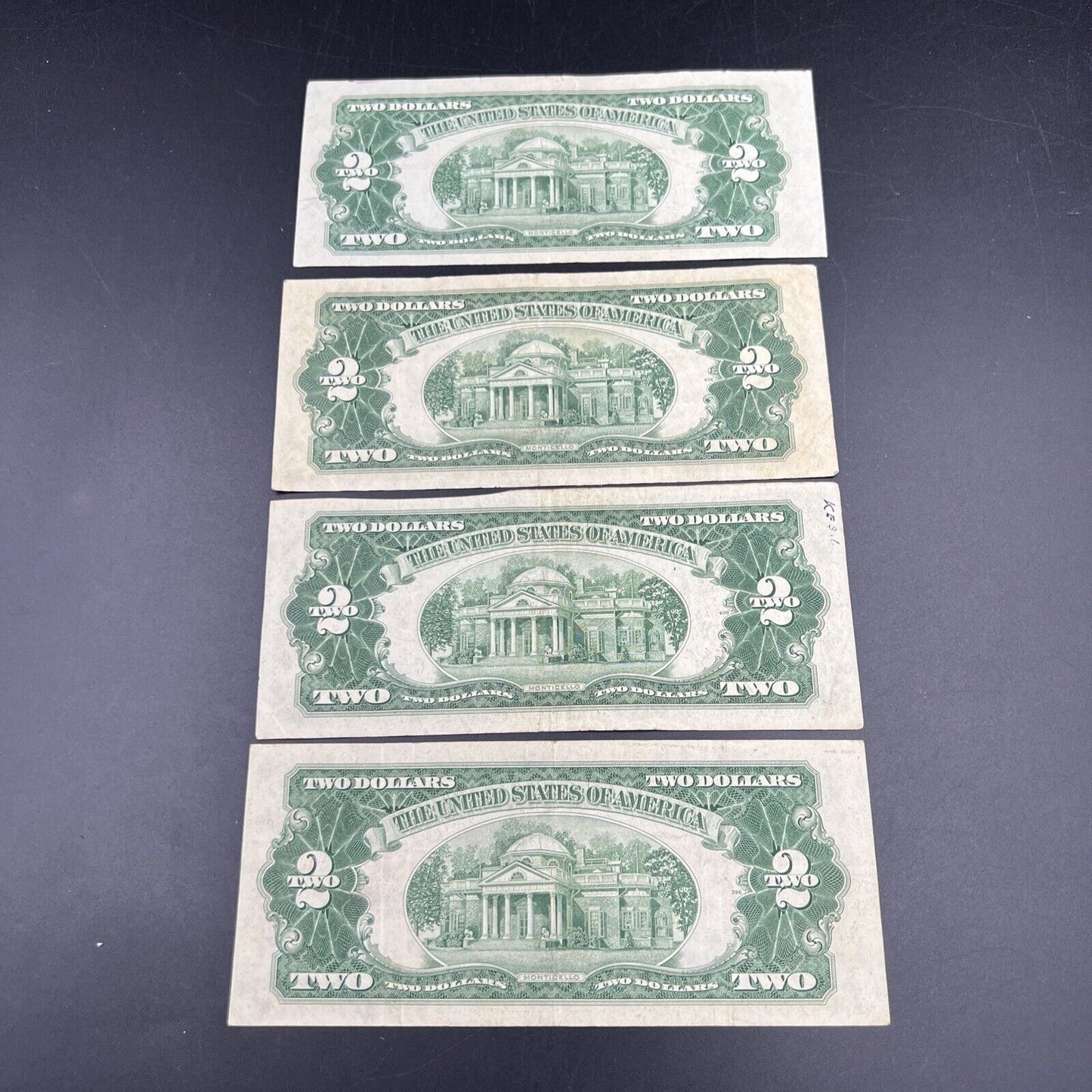 4 NOTE SET 1953 + ABC $2 Repeat Serial #s Legal Tender US Bills VG+ / F #9991